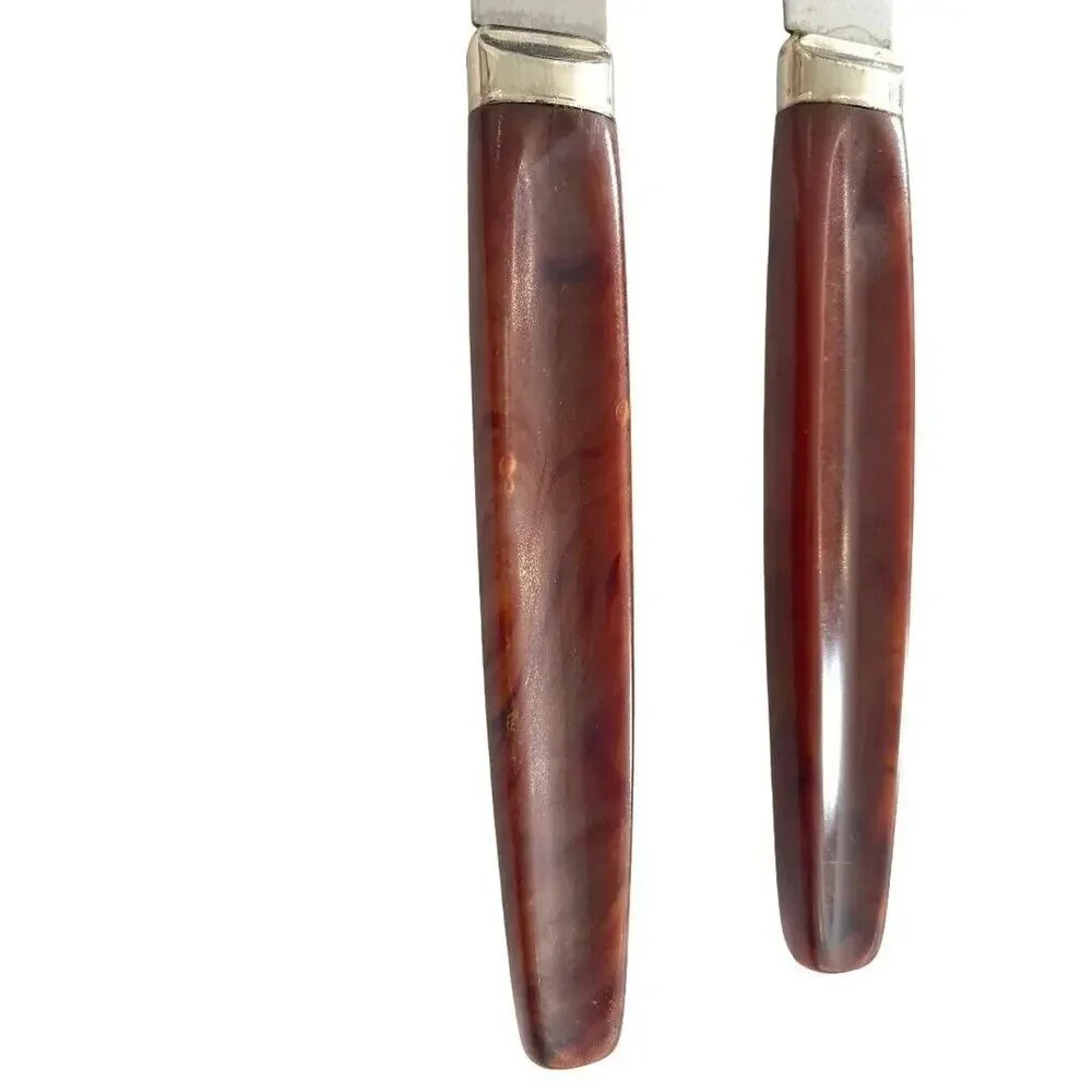 Regent Steak Knife Set of 5 Bakelite Brown Handle Stainless Blade Vintage